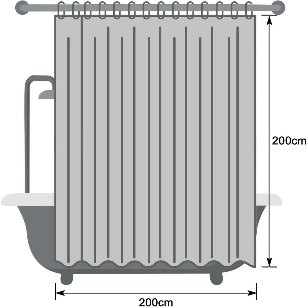 Duschvorhang 200x200cm mit Magneten, 3D Kieselsteinmuster, Transparent