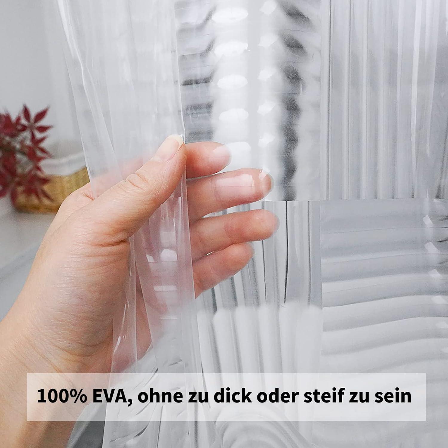Transparenter Duschvorhang 180x200 mit 3D Geometrischem Muster, Wasserdicht, Stärkere Magnete, Eva Plastik, 12 Haken