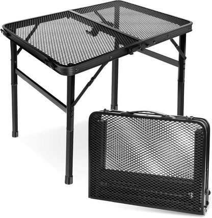 Klappbarer Campingtisch mit Metallgitterplatte Schwarz 60×40cm