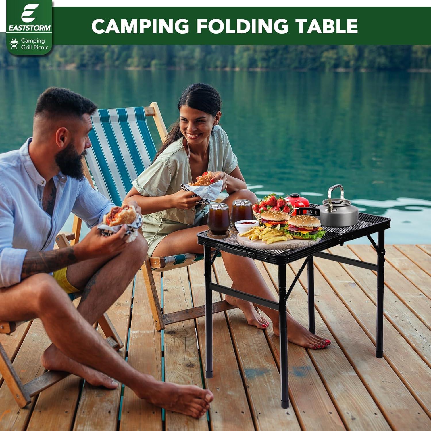 Klappbarer Campingtisch mit Metallgitterplatte Schwarz 60×40cm