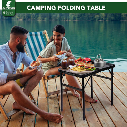 Klappbarer Campingtisch mit Metallgitterplatte Schwarz 60×40cm