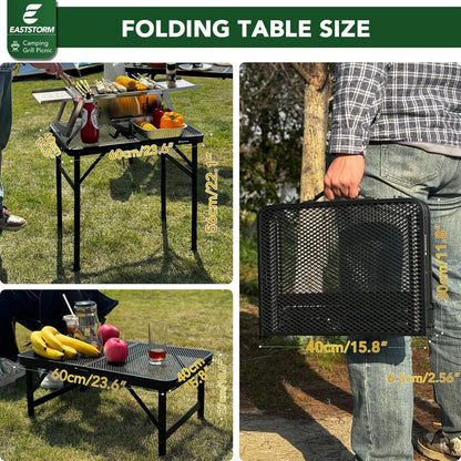 Klappbarer Campingtisch mit Metallgitterplatte - 2 Höhenverstellbar - Leicht und Tragbar - 60x40cm - Schwarz