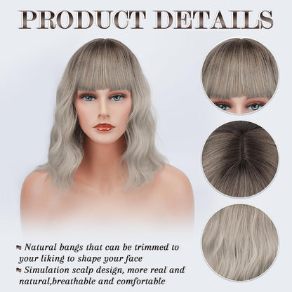Kurze Bob Perücke Lockige Gewellte Synthetische Cosplay Ombre Grau