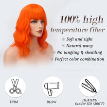 Kurze Orange Lockige Bob Perücke mit Pony Natürliche Cosplay