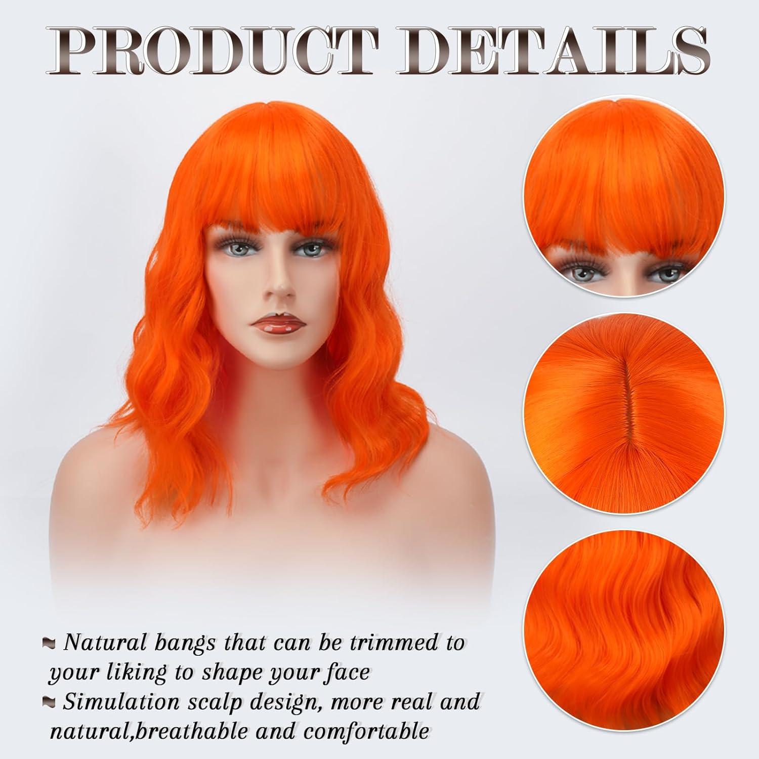 Kurze Bob Perücke Lockige Gewellte Bunte Natürliche Orange