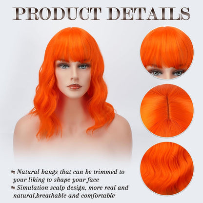 Kurze Bob Perücke Lockige Gewellte Bunte Natürliche Orange