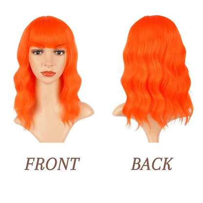 Kurze Bob Perücke mit Pony schulterlang gewellt orange Halloween Cosplay