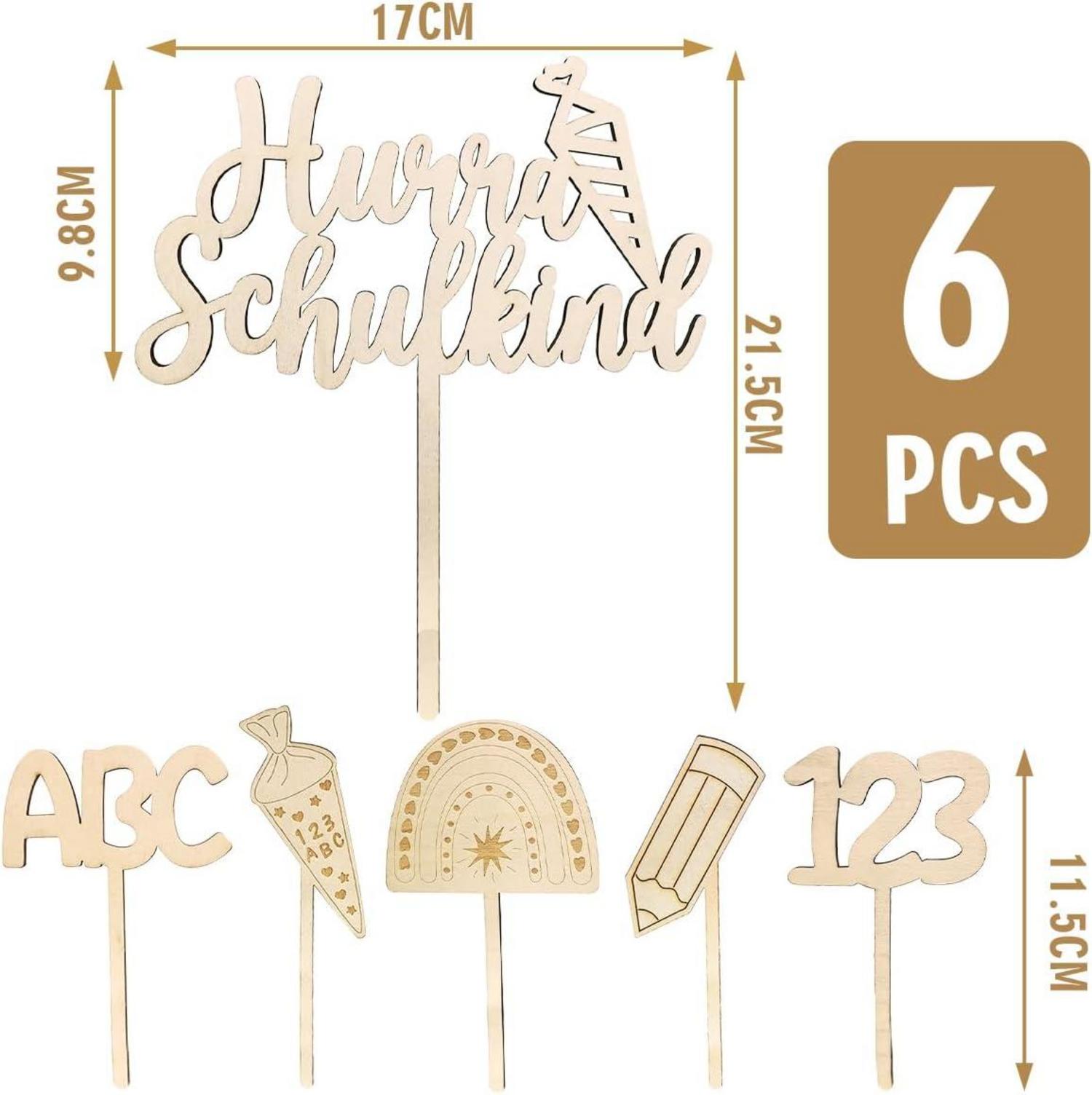 Einschulung Tortendeko 6 STK Cake Topper Holz Kuchendeko
