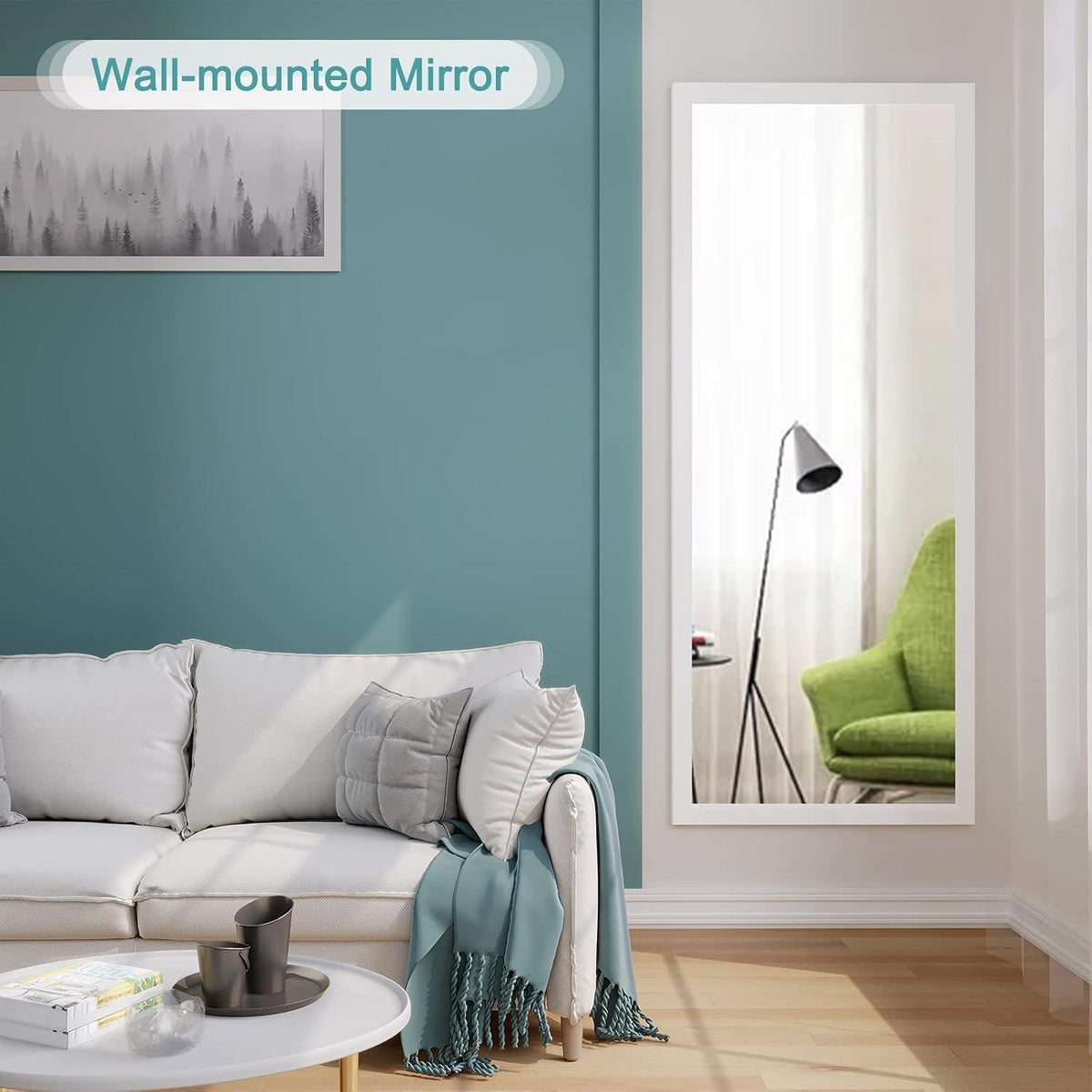 Höhenverstellbarer Wandspiegel 45x119cm mit Haken – Weiß