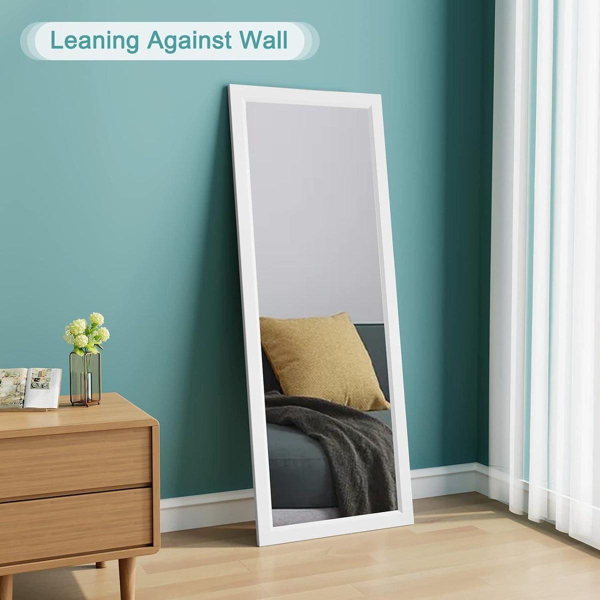 Höhenverstellbarer Wandspiegel 45x119cm mit Haken – Weiß