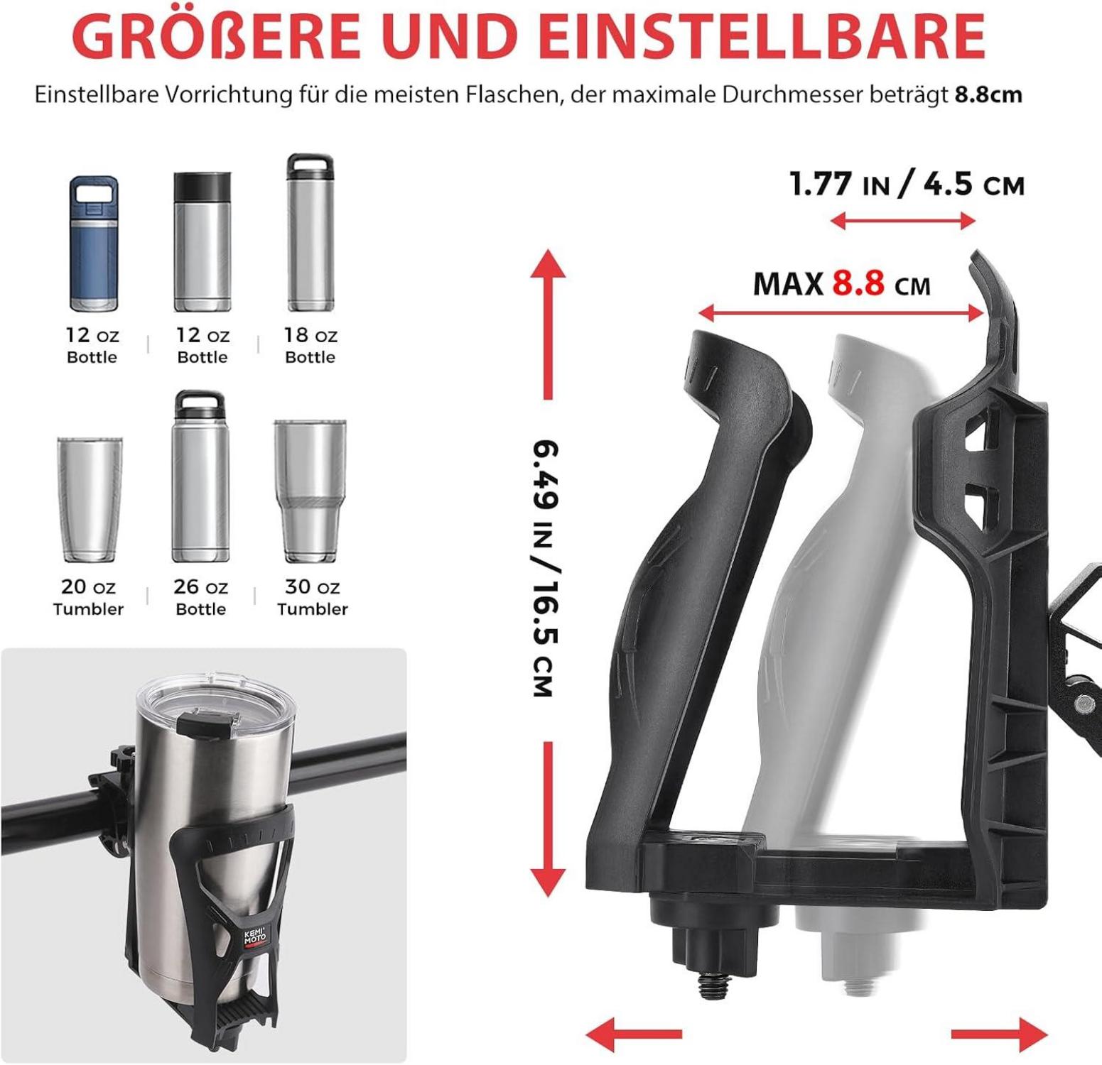 Fahrrad Flaschenhalter, Trinkflaschenhalter 1.5-4cm Metallklemme 800ML Schwarz 1
