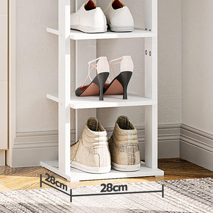 8-lagiges Schuhregal mit 2 Haken, weiß, platzsparend, stabil