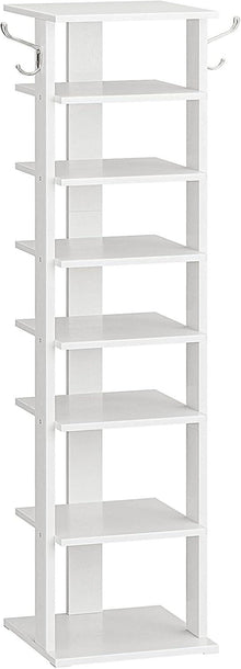 8-lagiges schmales Schuhregal mit Haken, stabil, platzsparend