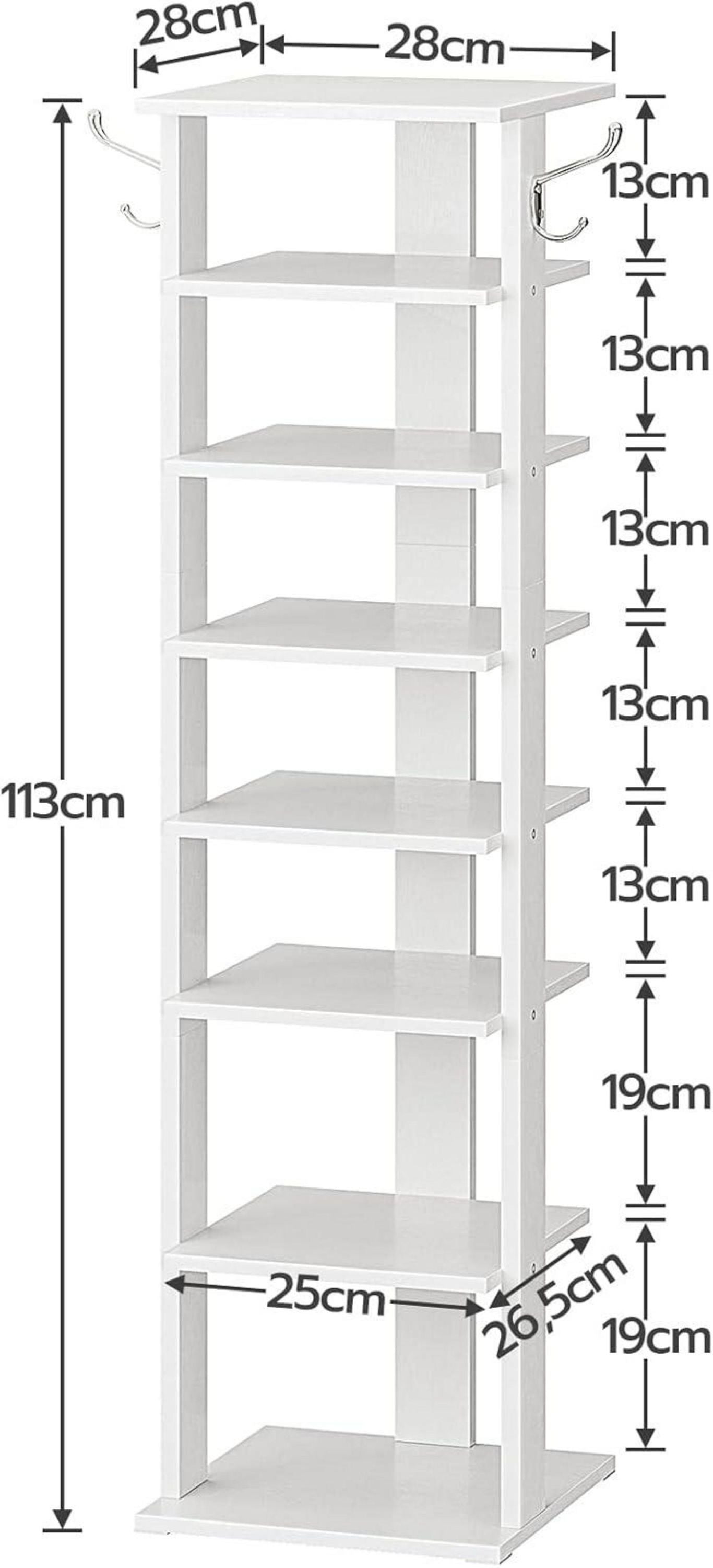 8-lagiges Schuhregal mit 2 Haken, weiß, stabil, platzsparend