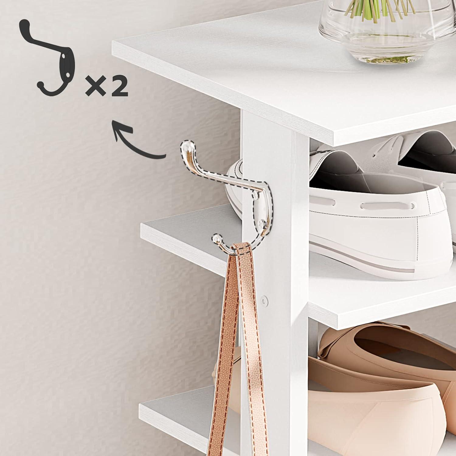 Schuhregal mit 8 Ebenen und Haken, Weiß, Stabil, Platzsparend