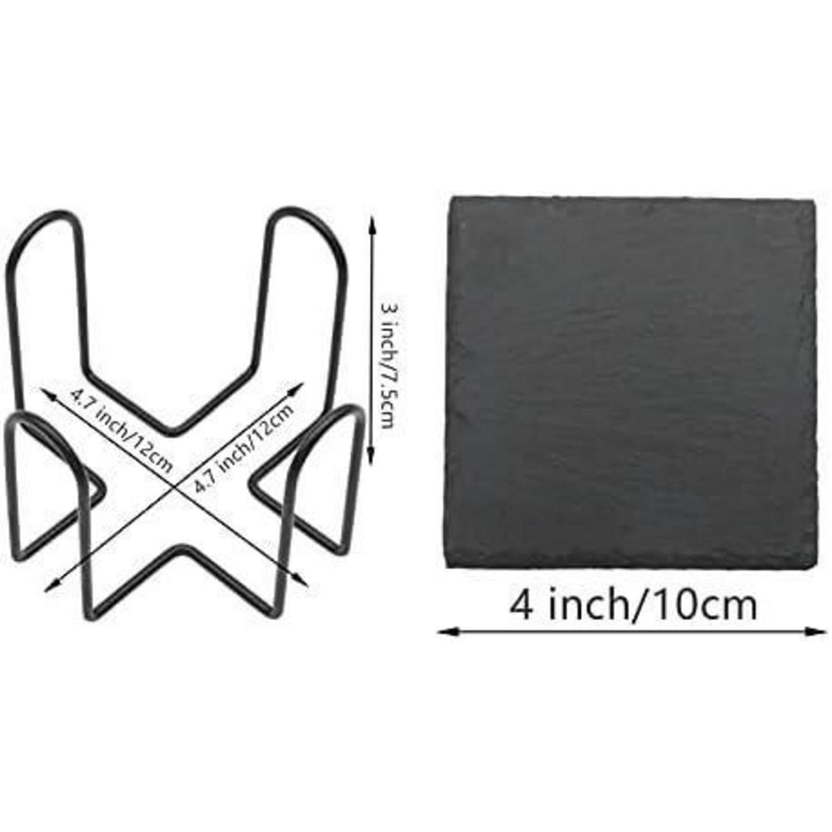 Schiefer Untersetzer 12 Stück mit Halter, 10,2 cm eckig für Getränke
