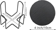 12er Set Runde Schiefer Untersetzer mit Halter - 10,2