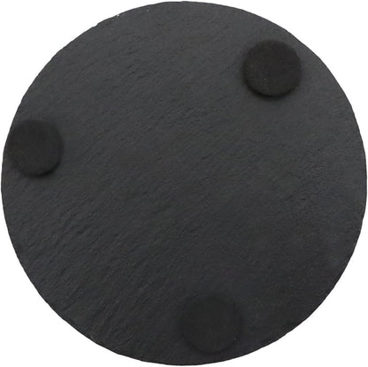 Schiefer Untersetzer 12er Set mit Halter - Runde Glasuntersetzer 10,2 cm - Schwarz