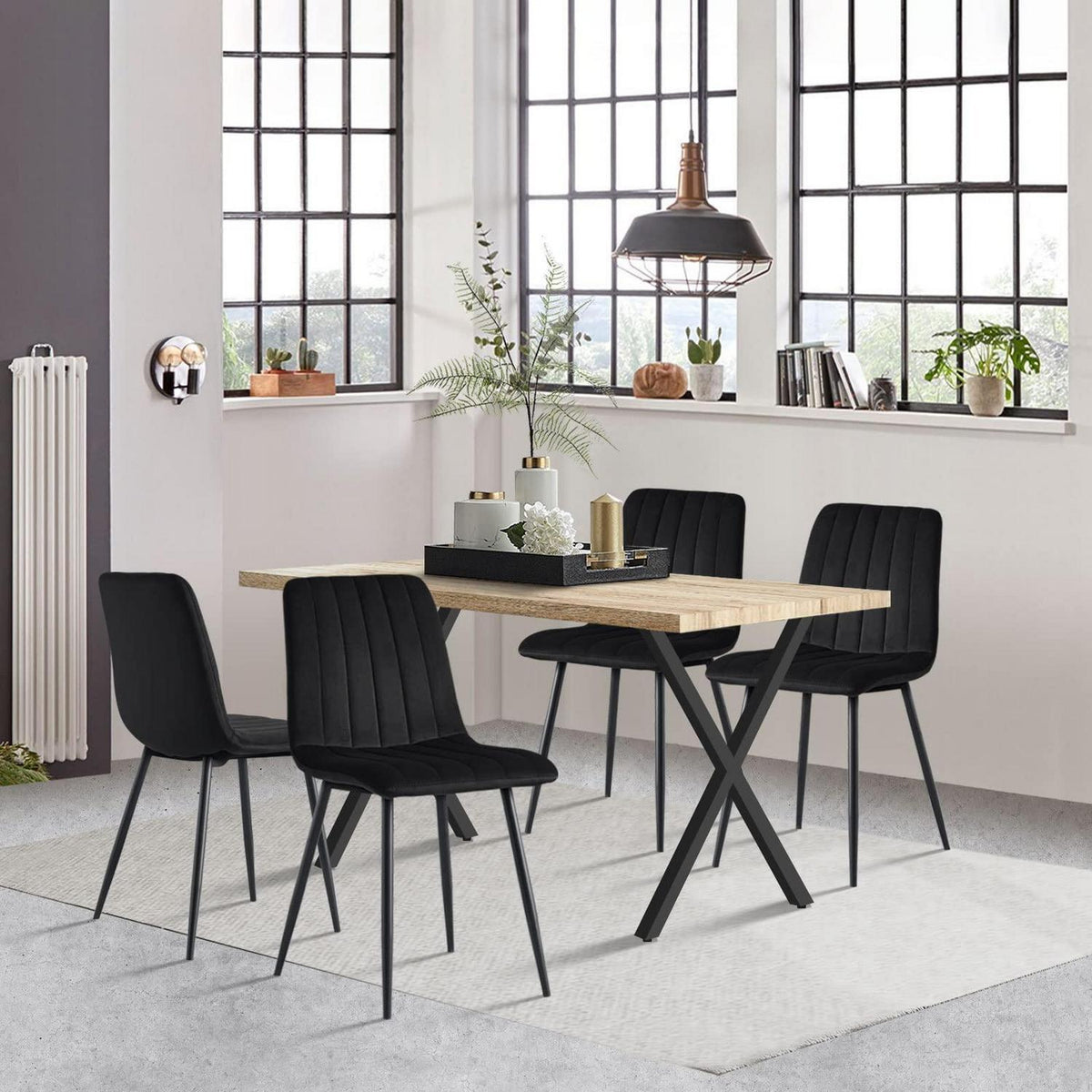 Esstisch Set 140x80cm mit 4 Samtstühlen – Modern & Robust