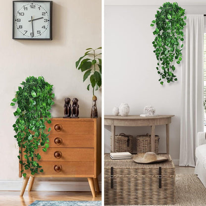 3er Set Künstliche Hängepflanzen | 96 cm | Efeu Rebe | Balkon Wanddekoration