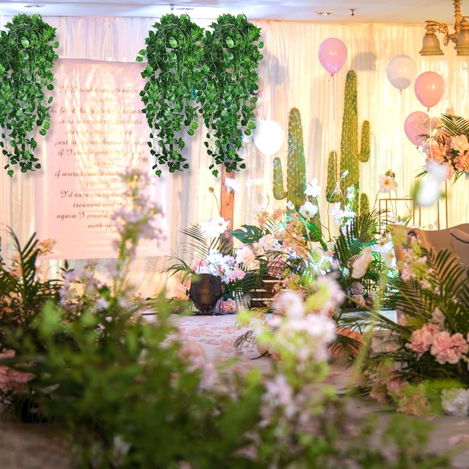 3er Set Künstliche Efeu Hängepflanzen 96cm Wand Dekoration