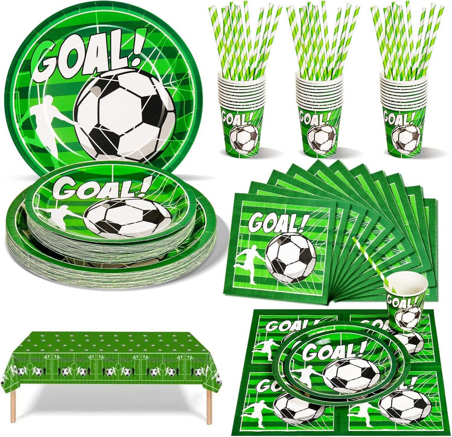 Partygeschirr Set für 25 Personen, Deko Neutral Fußball Thema