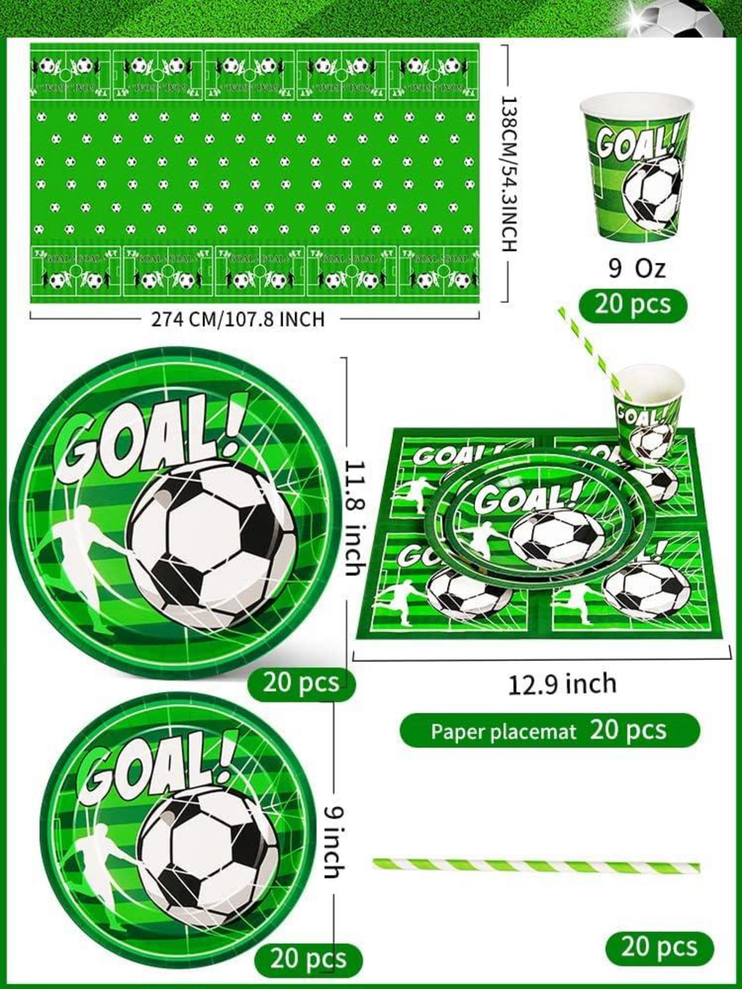 Partygeschirr Set für 25 Personen, Deko Neutral Fußball Thema
