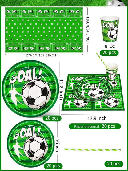 Partygeschirr Set für 25 Personen, Deko Neutral Fußball Thema