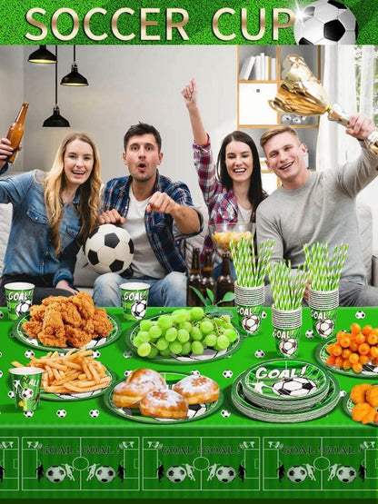 Fußball Partygeschirr Set für 25 Personen, 126-teilig, Grün Papier