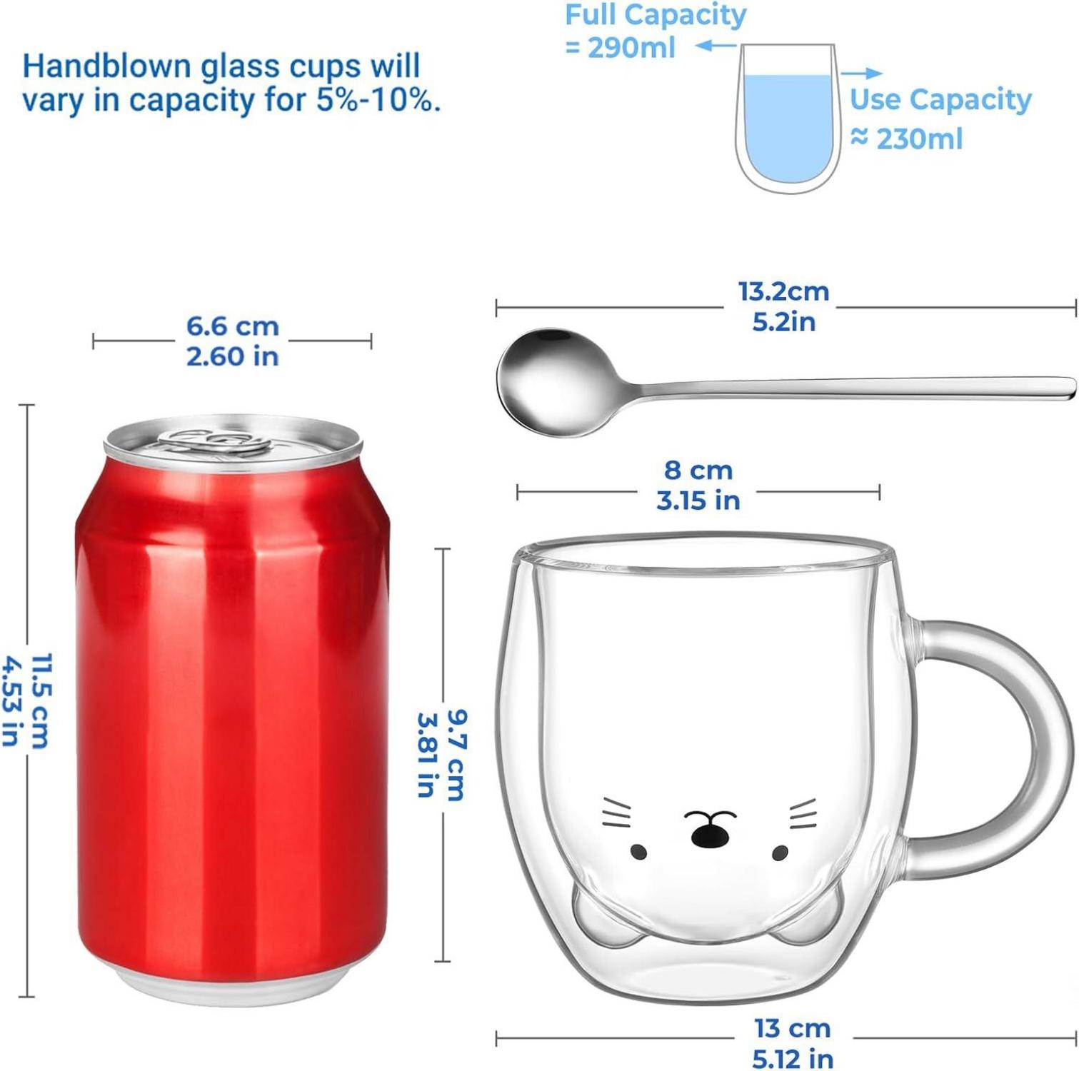 Doppelwandige Katze Glas Tasse 290ml Kaffee Tee Latte