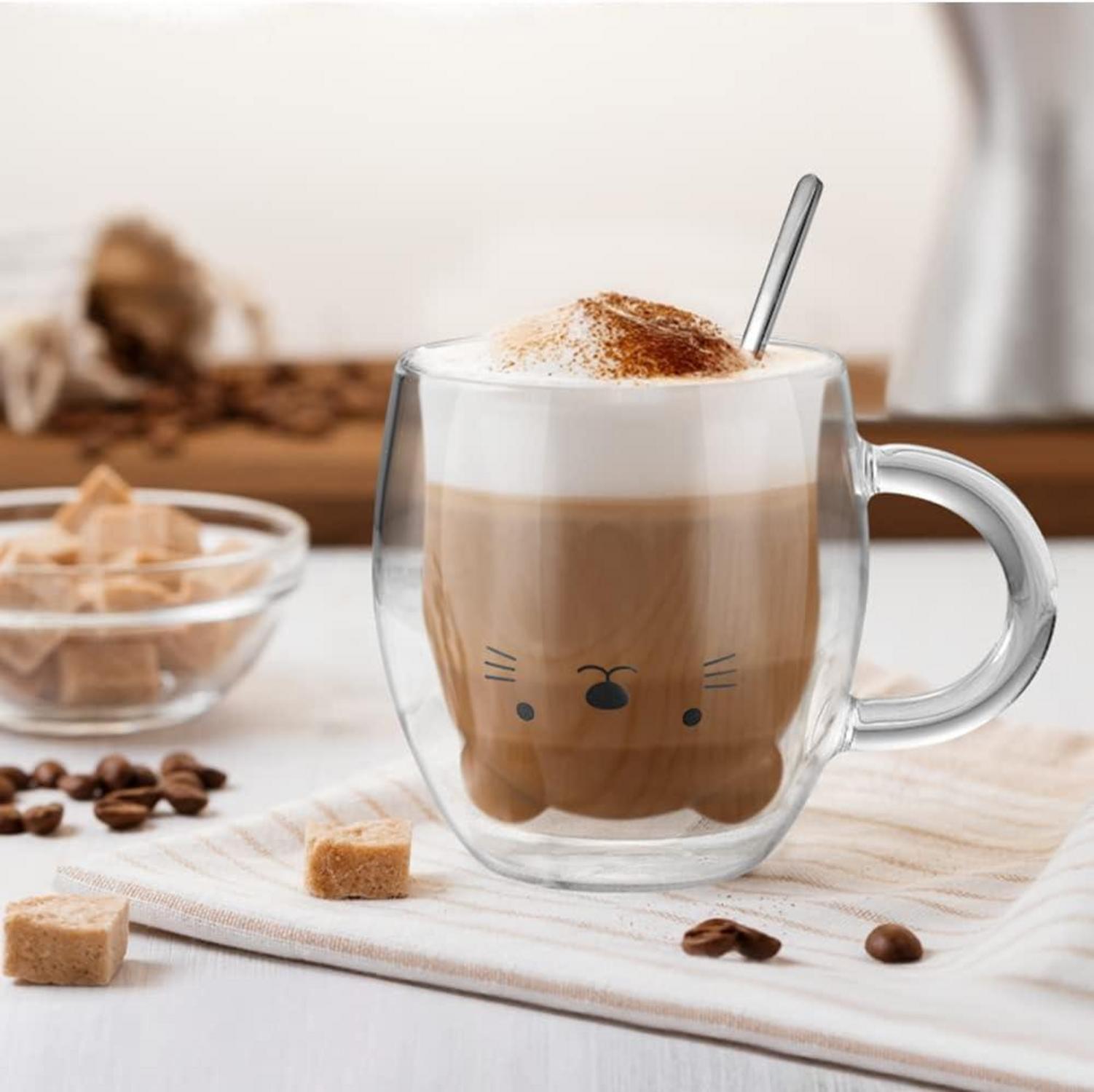 Süße Katze Doppelwandige Gläser 290ml Kaffeetasse Cappuccino Tassen