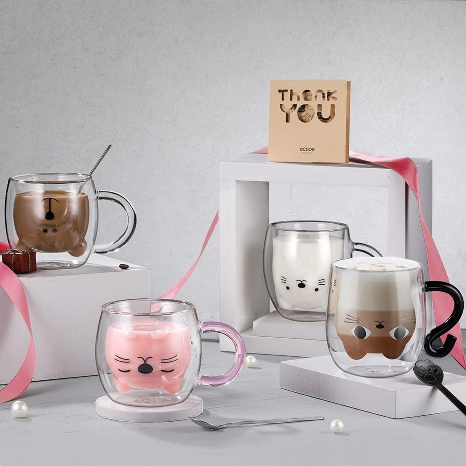 Doppelwandige Süße Katze Gläser 290ml für Kaffee Tee Geschenke