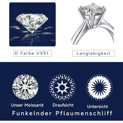 Verlobungsring Damen Moissanit 2 Karat 925 Sterling Silber D VVS1