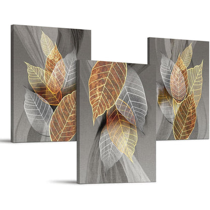 Bilder 3er Set Wanddeko Abstract Gold Blätter 50x70 cm