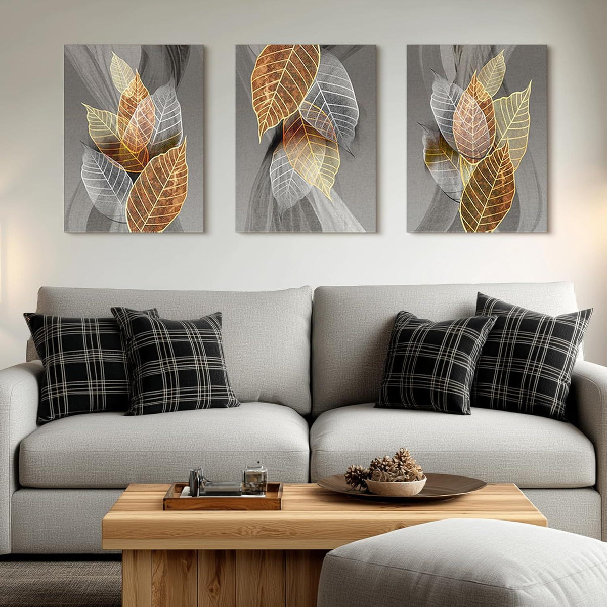 Bilder 3er Set Wanddeko Abstract Gold Blätter 50x70 cm