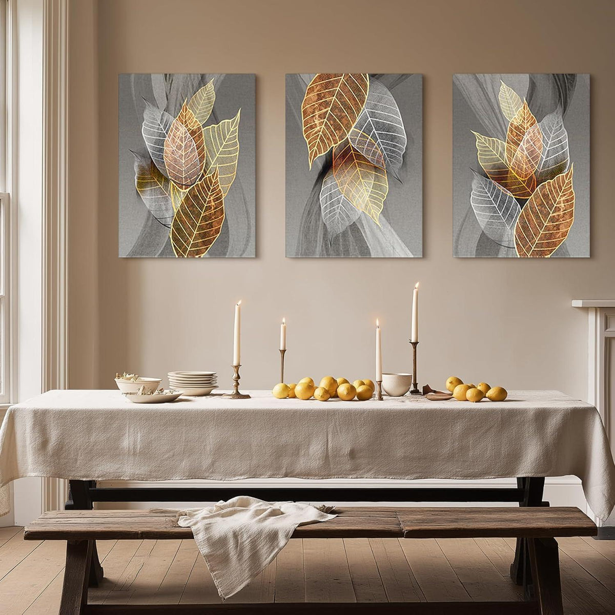 Bilder 3er Set Wanddeko Abstract Gold Blätter 50x70 cm