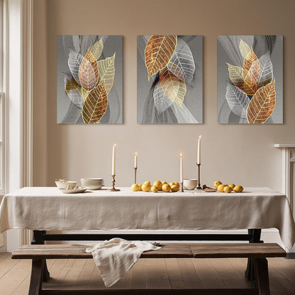 Bilder 3er Set Wanddeko Abstract Gold Blätter 50x70 cm