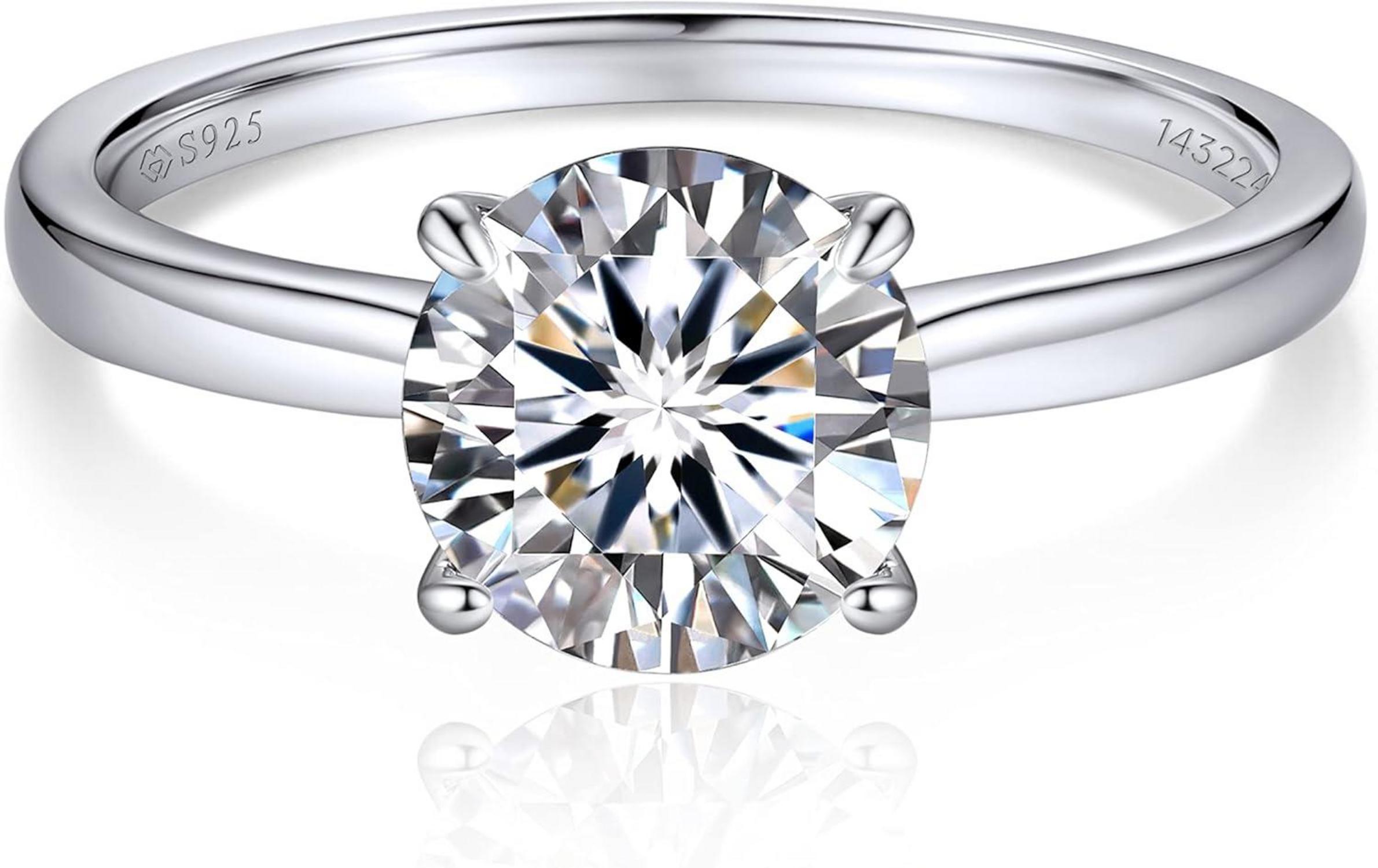 Verlobungsring Damen 1-2 Karat Moissanite Solitär 925 Silber D VVS1