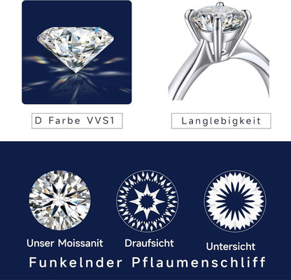 Verlobungsring Damen 1-2 Karat Moissanite Solitär 925 Silber D VVS1