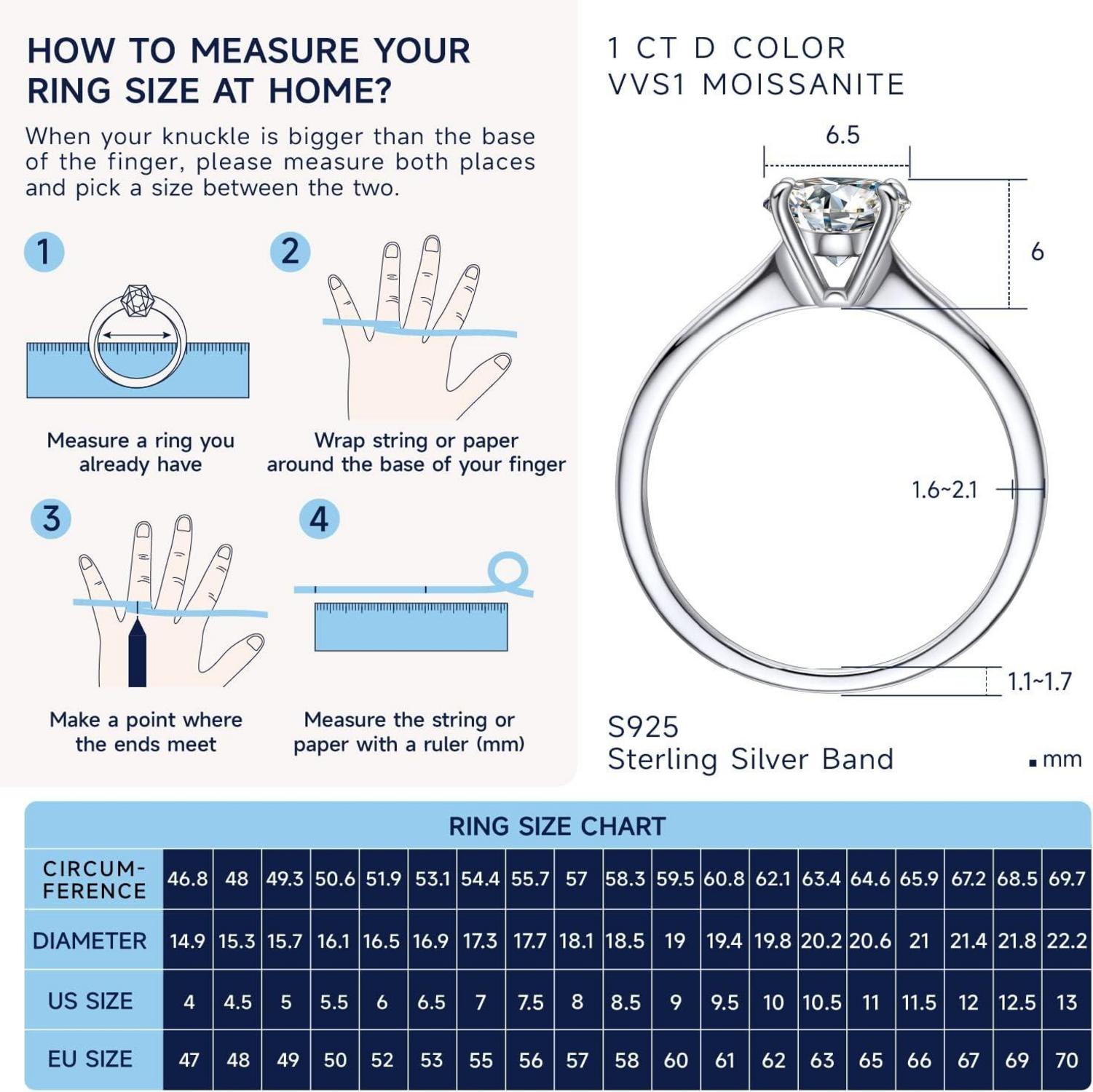 Verlobungsring Damen 1-2 Karat Moissanite Sterling Silber D VVS1