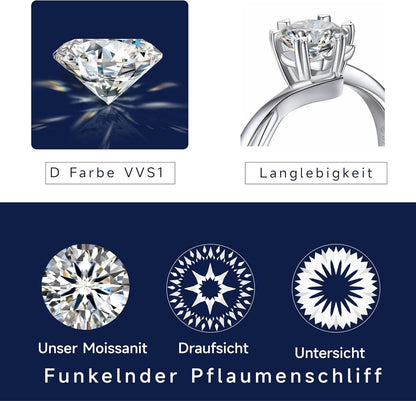 Verlobungsring 1 Karat Moissanit Silber 925 Schneeflocke Geschenkbox