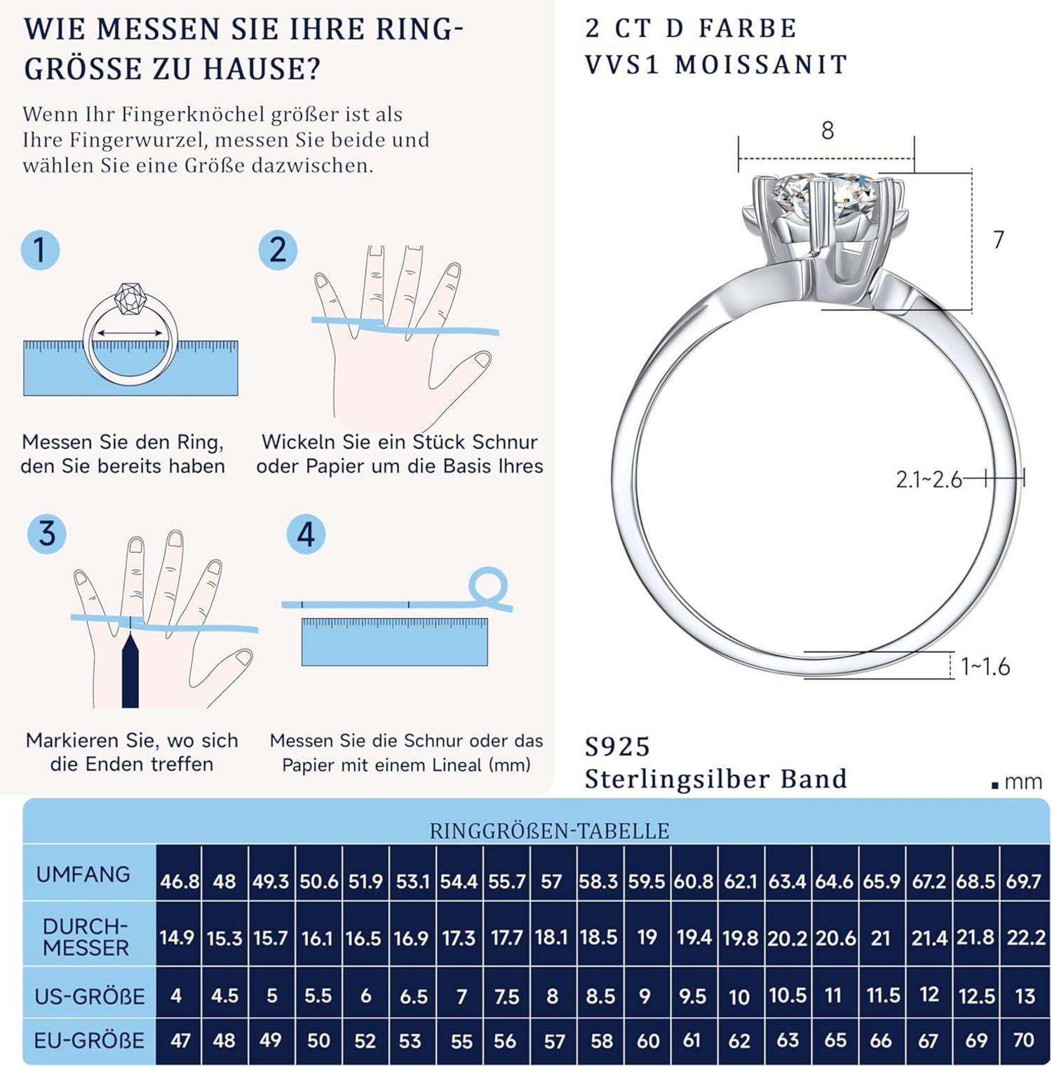 Verlobungsring Damen 925 Silber 2 Karat Moissainte Schneeflocke