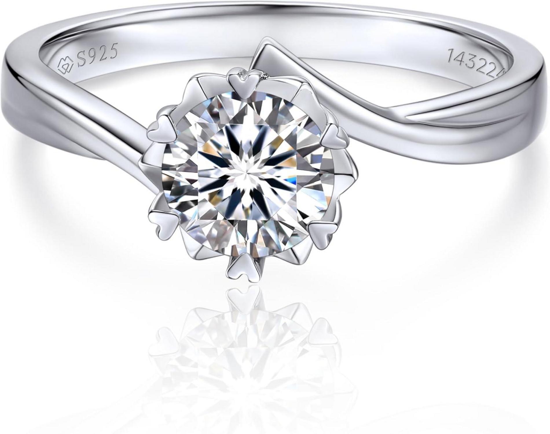 Verlobungsring Damen 1-2 Karat Moissanite Silber 925 Schneeflocke