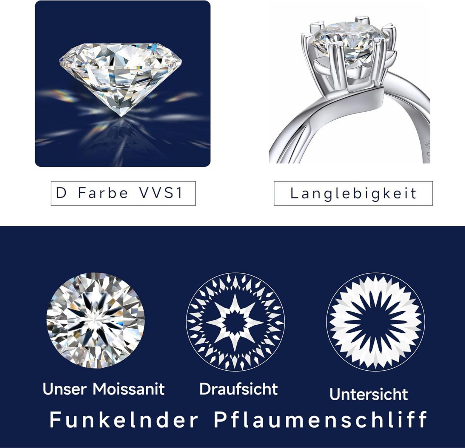 Verlobungsring Damen 1-2 Karat Moissanite Silber 925 Schneeflocke