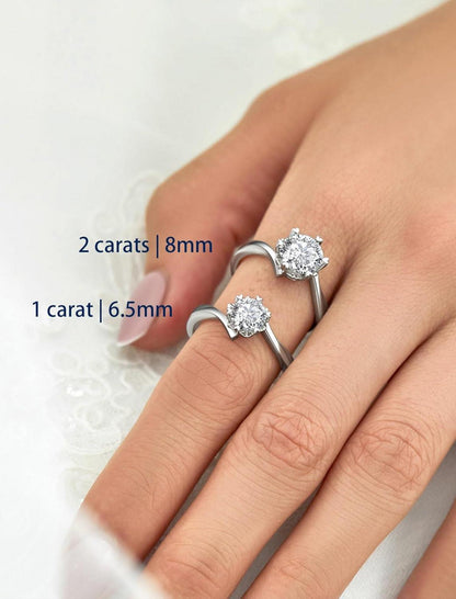 Verlobungsring Damen 925 Silber 1 Karat Schneeflocke Moissainte Geschenkbox