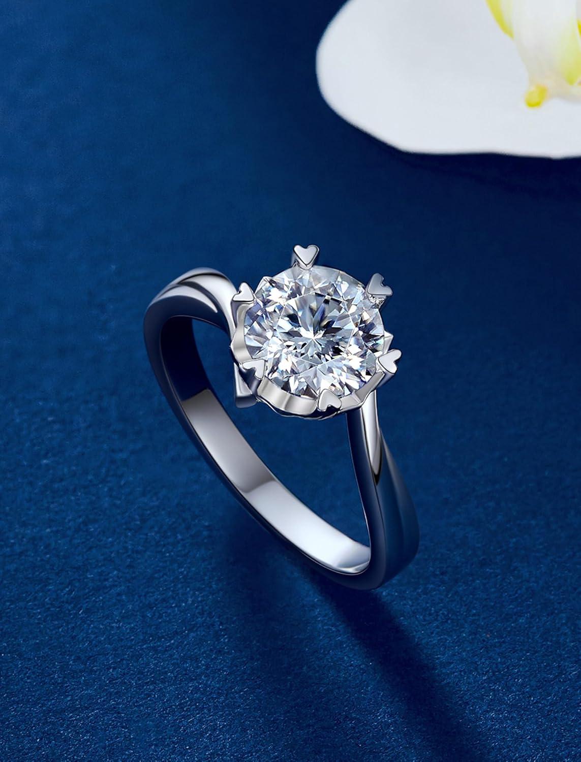 Verlobungsring Damen 925 Silber 1 Karat Schneeflocke Moissainte Geschenkbox