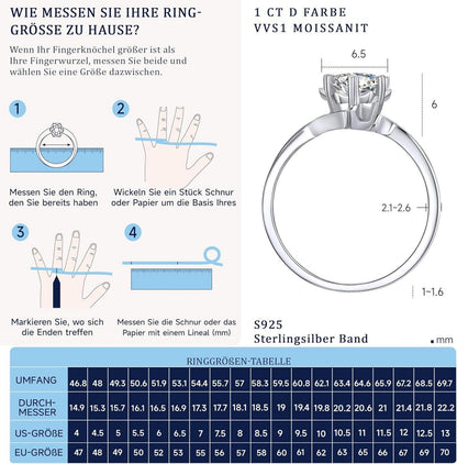 Verlobungsring Damen 1-2 Karat Moissanit Snowflake Silber 925 Solitär