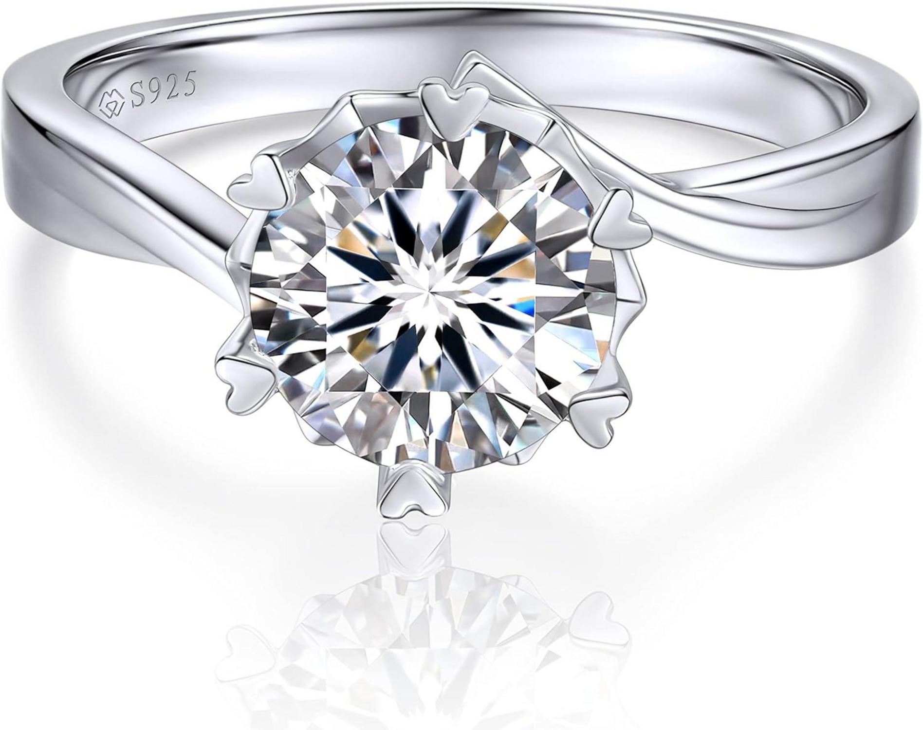 Verlobungsring Damen Moissainte 2 Karat Silber Solitär Geschenk