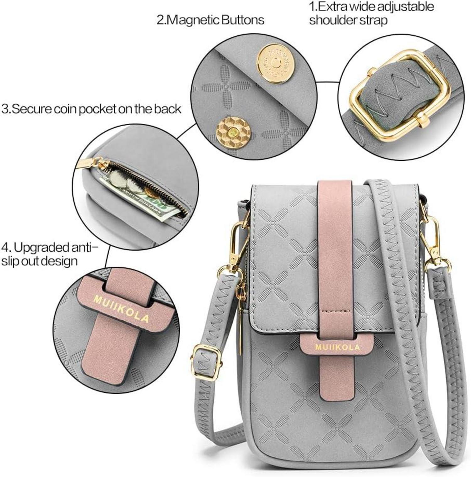 MUIIKOLA Handytasche RFID Blockierung Damen Leder Grau