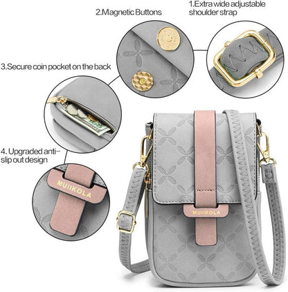 MUIIKOLA Handytasche RFID Blockierung Damen Leder Grau